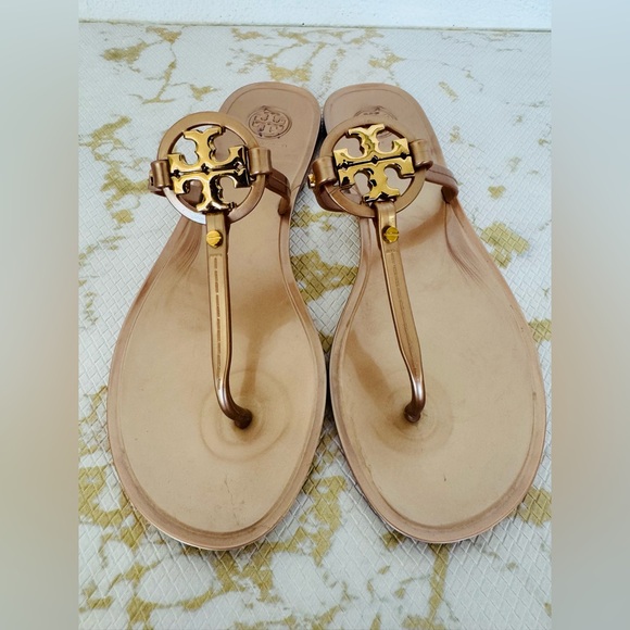 Tory Burch Shoes - TORY BURCH Mini Miller Gold Logo Nude Jelly Sandals